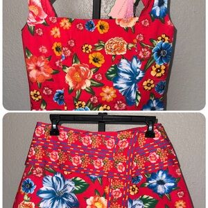 Chelsea & Violet Floral Red Sleeveless Top and Skirt Set - NWT - MSRP $258